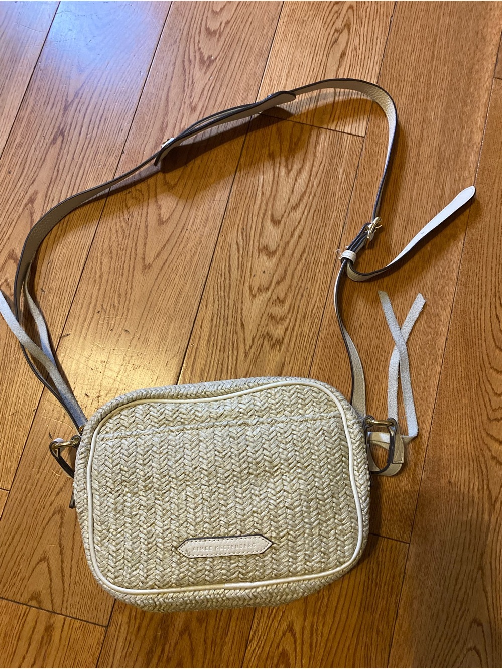 Aimee Kestenberg Berlin Straw Woven Chevron Camera Crossbody Bag